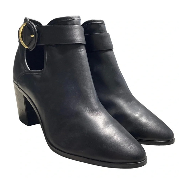 TED BAKER Sybell Leather Heeled Cut out Ankle Boots - Black Women’s 40 - Picture 3 of 15